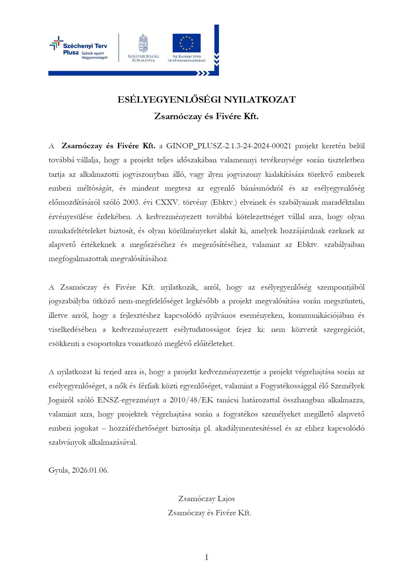 ES�LYEGYENL�S�GI NYILATKOZAT